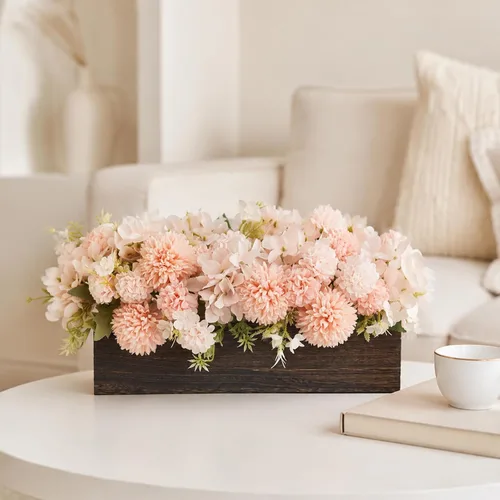 Vista 4 de Centros de mesa de flores artificiales para decoración del hogar, decoración para el hogar, centro de mesa rosa para mesa, champán