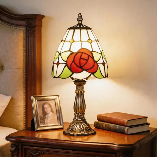 Vista 23 de Lámpara de mesa pequeña estilo Tiffany, lámpara de vidrio teñido antiguo de 5 pulgadas, lámpara de mesa de noche para escritorio, para dormitorio