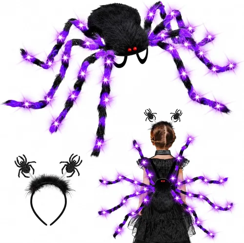 Vista 9 de Garma Light Up Spider Costume for Kids, 60 LED Halloween Spider Backpack Azul y negro