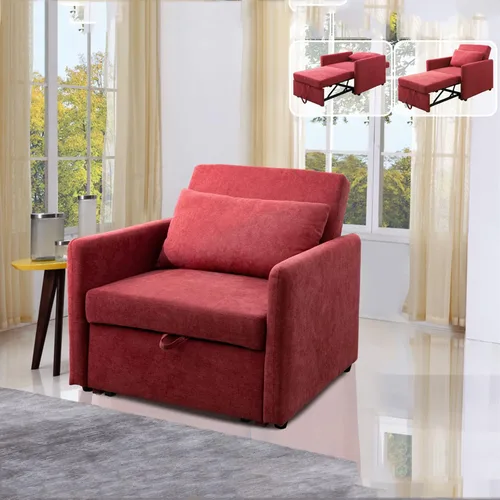 Vista 6 de A Ainehome Sofás y sofás cama convertible con bolsillo de almacenamiento, sofá biplaza de franela con cama extraíble para sofá de espacio pequeño