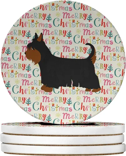 Vista 82 de Abyssinian Sand Terrier Merry Christmas - Posavasos grandes de piedra arenisca (4 unidades)