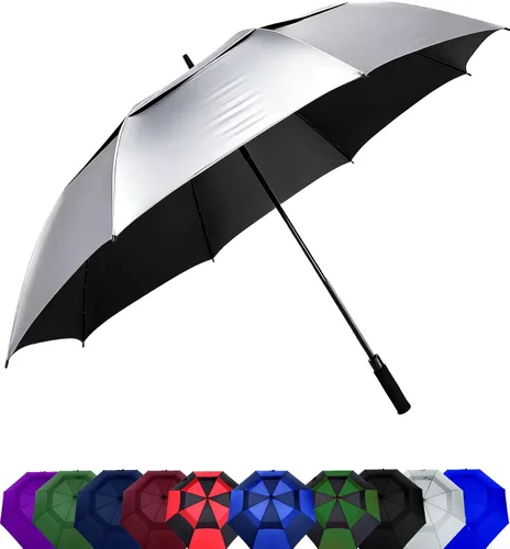 Vista 13 de Paraguas de golf extragrande de 62, 68 y 72 pulgadas, con doble dosel ventilado, resistente al viento, impermeable, de apertura automática