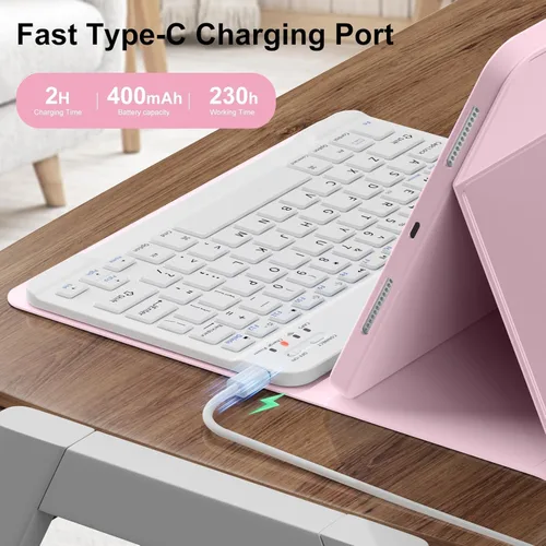 Vista 5 de Funda para teclado Galaxy Tab S6 Lite de 10.4 pulgadas 2024/2022/2020, cubierta de teclado Bluetooth magnético desmontable con retroiluminación de 7