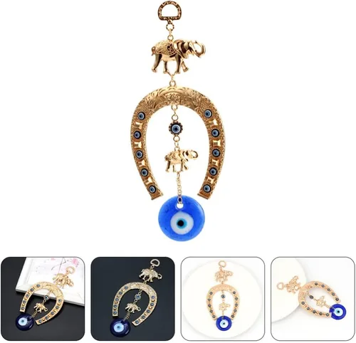 Vista 6 de Llavero de regalo adornos de ojo turco colgante de pared de mal de ojo herradura decoración accesorios clave amuleto llavero encantos mochila
