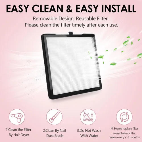 Vista 6 de CoFashion - Colector de polvo de uñas para uñas acrílicas, máquina de vacío, 80W, aspiradora eléctrica ajustable, filtro de uñas para manicura