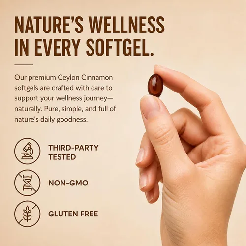 Vista 3 de Metabolae Cápsulas blandas de canela de Ceilán con aceite MCT, extracto de hierbas altamente biodisponible, sin OMG, sin gluten, 300 cápsulas
