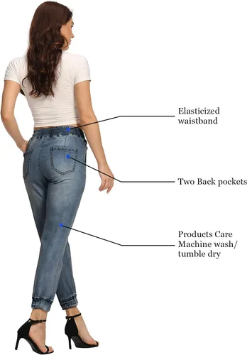 Vista 6 de V VOCNI Pantalones deportivos de mezclilla para mujer, con cordón en la cintura, bolsillos laterales, jeans casuales