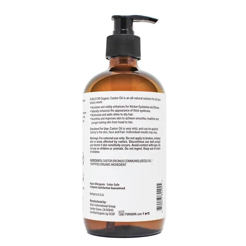 Vista 3 de PURA D'OR ORGANIC Castor Oil (GLASS BOTTLE) Pure Cold-Pressed, 16.9oz