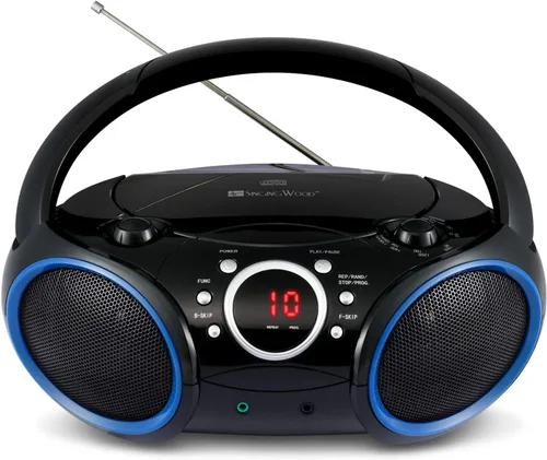Vista 10 de SINGING WOOD 030C Reproductor de CD portátil Boombox AM FM Radio de sintonización analógica, línea auxiliar, conector para auriculares, asa