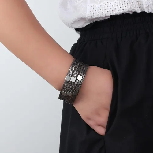Vista 6 de Boho Leather Bracelet Women Wrap Bracelets Stackable Star Pattern Bead Cuff Handmade Jewelry Summer Christmas Gifts for Mother Daughter Girlfriend