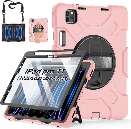 Vista 18 de Funda para iPad Pro de 11 pulgadas (2022/2021/2020/2018): Funda de silicona para iPad 11 (4ª/3ª/2ª/1ª) generación con protector de pantalla, Negro