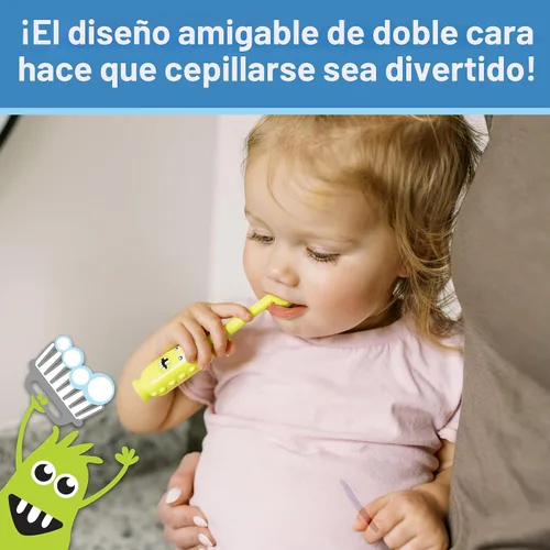 Vista 8 de Dr. Brown's ToothScrubber Cepillo de dientes para niños pequeños, cepillo de dientes de entrenamiento de triple cara con base de ventosa, monstruo