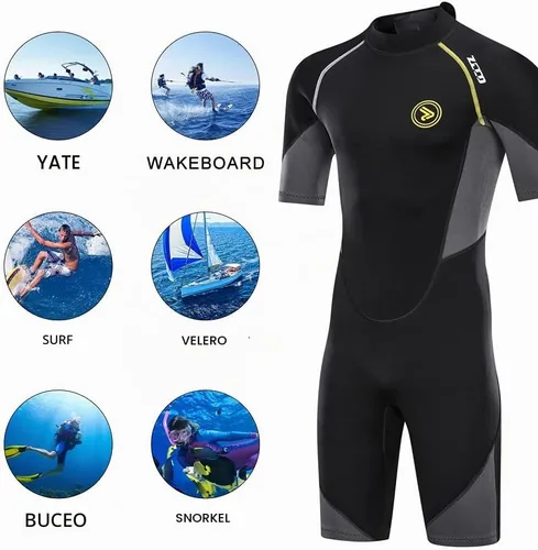 Vista 6 de Traje de neopreno corto para hombres de 0.059 in de neopreno con cremallera trasera para buceo, surf, esnórquel, natación