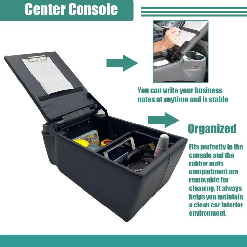 Vista 2 de Organizador y Almacenamiento Universal para Asiento/Banco de Camión, Consola Central para Contratistas, con Portavasos Ajustables, Tablero de Clips