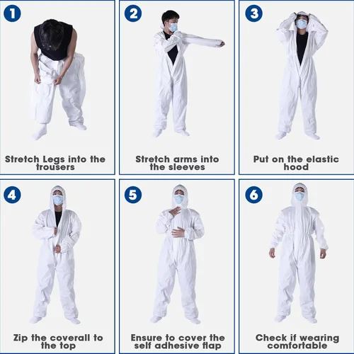 Vista 5 de TrelaCo Trajes desechables de 5 piezas XL para materiales peligrosos con capucha, impermeable, traje de pintor, transpirable, de cuerpo completo