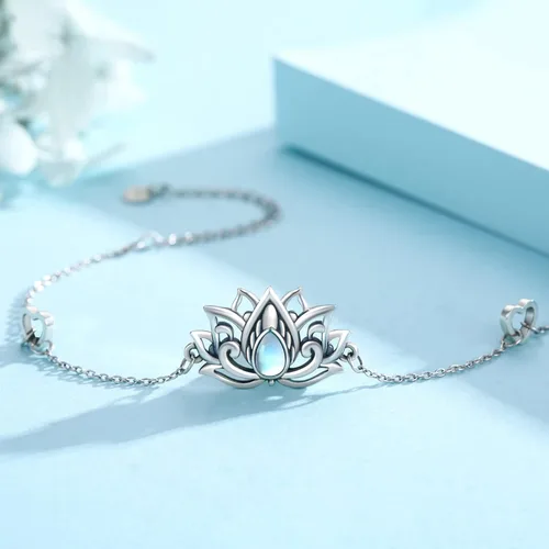 Vista 2 de Pulseras de plata de ley 925 con diseño floral de vidlotoluna de estrellaónixturquesapiedra lunarmalaquita, regalo de joyería floral para mujeres