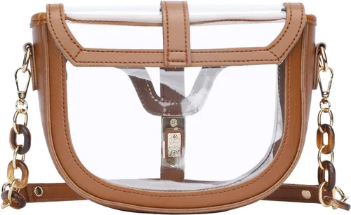 Vista 4 de KKXIU Bolso cruzado transparente para mujer, de piel vegana, aprobado para estadios, para concierto, al hombro, deportivo, bolso transparente