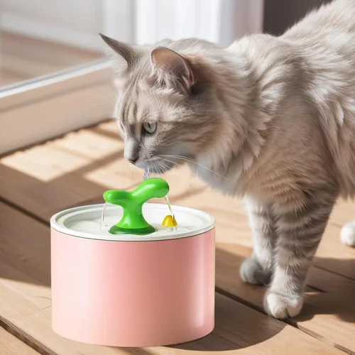 Vista 2 de Fuente de agua de cerámica para mascotas de 50.7 onzas con filtración de 5 etapas, cuenco para beber silencioso, diseño de brotes de árbol