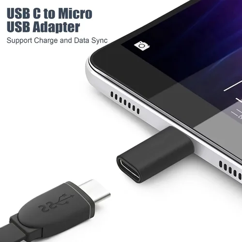 Vista 2 de Adaptador USB C a Micro USB, paquete de 5 unidades, conector tipo C hembra a micro USB macho, compatible con carga y sincronización de datos