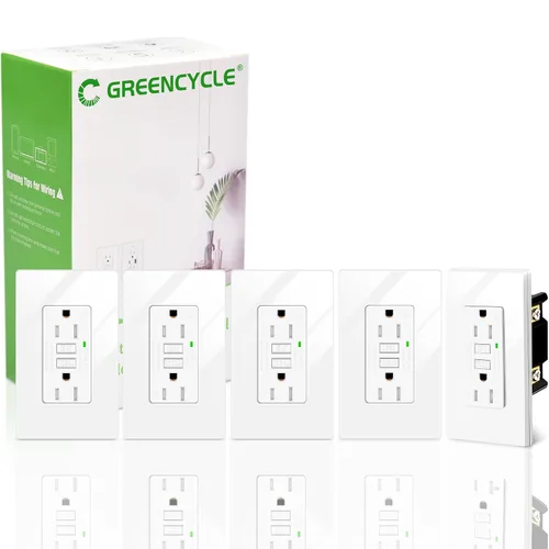 Vista 15 de Greencycle Toma GFCI de 15 amperios con puertos USB C y USB A, 1 unidad de toma eléctrica GFCI de prueba automática con USB, con indicador LED
