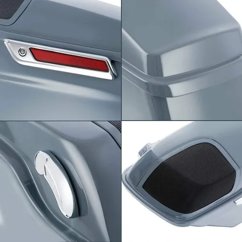 Vista 4 de TCT-MOTORPARTS Alforjas rígidas extendidas de 4 pulgadas, color gris, aptas para Harley CVO Touring modelos FLT, FLHT, FLHTCU, FLHRC, Road King