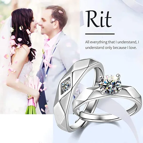 Vista 2 de Sunamy Fashion - Anillo de compromiso para hombre y mujer, ajustable S925 plata CZ