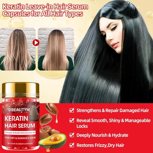 Vista 5 de Tratamiento capilar de queratina, suero capilar para cabello encrespado y seco dañado, cápsulas de aceite para el cabello con queratina, aceite