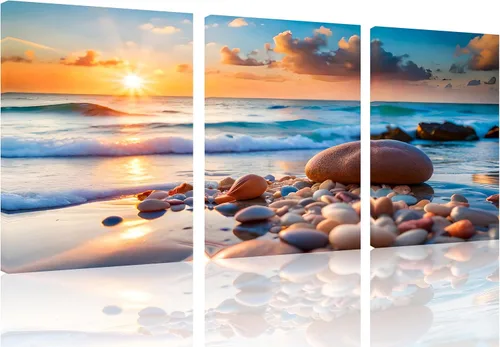 Vista 36 de TutuBeer 3 paneles de fotos de playa, arte de pared, diseño de mar azul, playa blanca al amanecer, imágenes impresas en lienzo, imágenes del océano