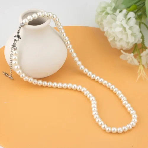Vista 3 de Gargantilla barroca de perlas para mujer, collar de perlas blancas de 0.236in, elegante collar de joyería para mujer, longitud de princesa de 16
