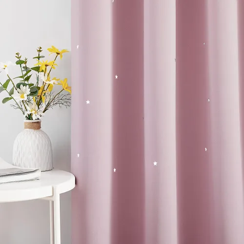 Vista 2 de NICETOWN - Cortinas de oscurecimiento de habitación con estrellas en rosa bebé, de 45 pulgadas de largo para dormitorio de niñas, cortinas