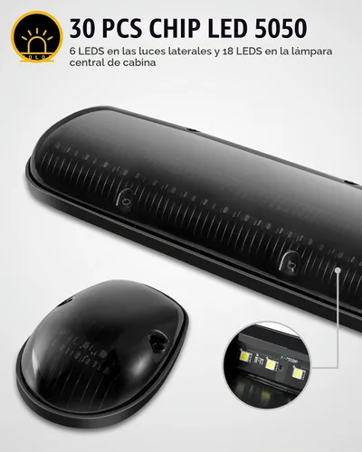 Vista 6 de Partsam 3 piezas de lente de cubierta ahumada blanca 30 LED marcador de cabina de techo + paquete de cables compatibles con Silverado/Sierra 1500