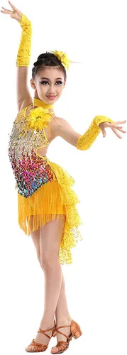Vista 2 de Happy Cherry Trajes de baile de lentejuelas para niñas, trajes de baile de salsa latina