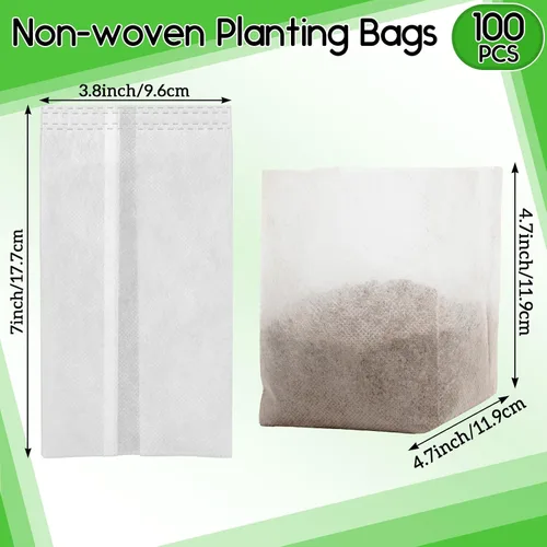 Vista 2 de MAQIHAN Bolsas de cultivo para guardería, 100 bolsas de cultivo de tela no tejida para plántulas, bolsas cuadradas para vivero de plantas pequeñas