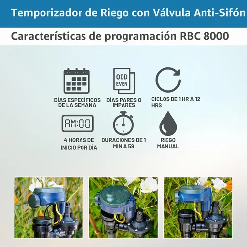 Vista 7 de DIG RBC 8000 Controlador automático de riego alimentado por batería con válvula antisifón de 3/4 pulgadas, avanzado, seguro y conveniente