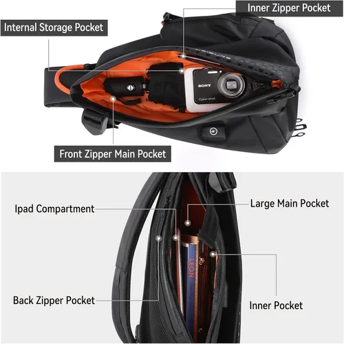 Vista 5 de Bolso bandolera antirrobo para hombres y mujeres, mochila pequeña con un hombro, bolsa de pecho y mochila resistente al agua, Mochilas Sling