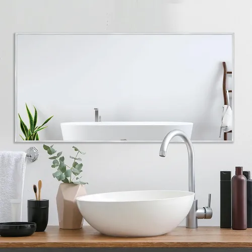 Vista 59 de 24x24 Inch Black Bathroom Mirror for Wall, Aluminum Frame Rectangle Rectangular Vanity Mirror, Modern Large for Bedroom, Living Room, Horizontal or