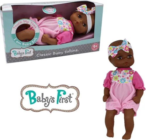 Vista 5 de Muñeca Goldberger Doll Baby's First de 11" Bebé Clásico Afroamericano Softina para la Hora del Baño con Piel que Se Siente Tan Real