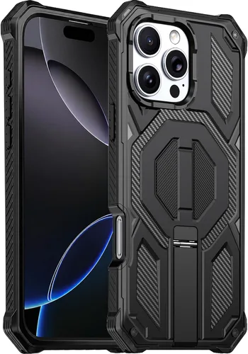 Vista 19 de Funda magnética para iPhone 15 con soporte y protector de pantalla [compatible con Magsafe] antideslizante, cuerpo completo, doble capa, resistente