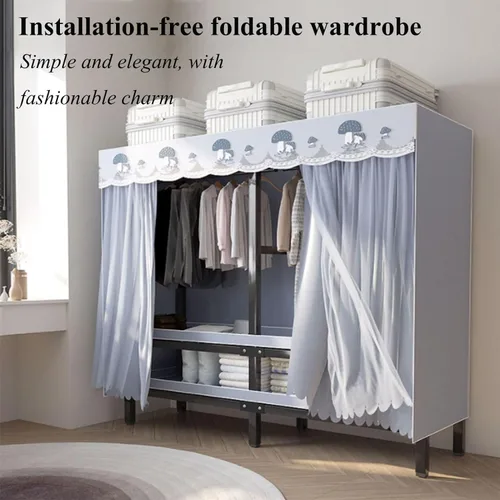 Vista 2 de Armarios grandes plegables de 0.984 in/1 pulgada de tubo de acero para ropa, estantes de almacenamiento para dormitorio, armario grande portátil
