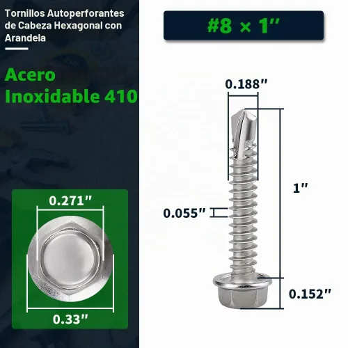 Vista 3 de Tornillos autoperforantes de cabeza hexagonal #8 x 1 (paquete de 100) (1/2 a 2 pulgadas disponibles), 410 tornillos de chapa autoperforantes