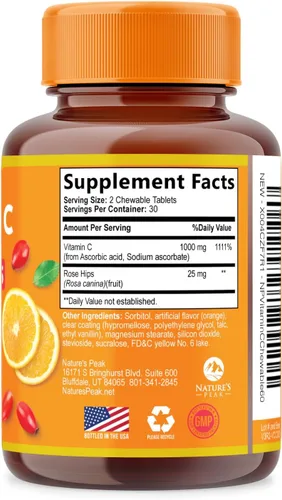 Vista 9 de Vitamina C 1000 mg por porción – Apoyo inmunológico diario extra fuerte con suplemento masticable de escaramujos – Sabor sabroso sin azúcar