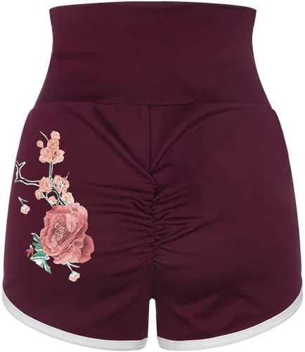 Vista 2 de YUHAOTIN Pantalones cortos de entrenamiento florales para mujer, pantalones de yoga con cintura para el 4 de julio, pantalones de pierna ancha