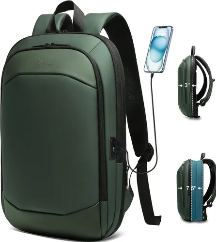 Vista 16 de hk Mochila de negocios para hombres de 17 pulgadas, delgada y expandible, impermeable, mochila de viaje para laptop con puerto de cargador USB, Negro