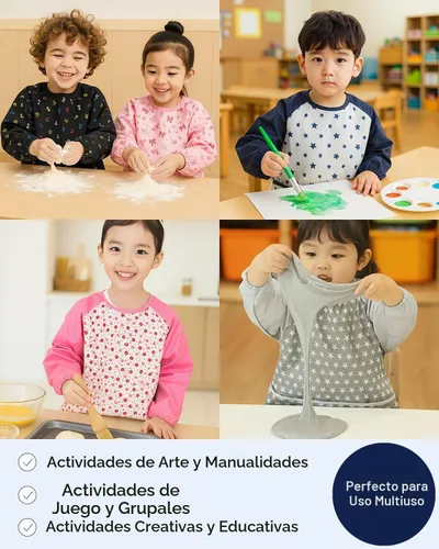 Vista 4 de Plie Kids Waterproof Art Smock – Long Sleeve Apron for Painting, Baking, Sensory Play (Ages 1–10)