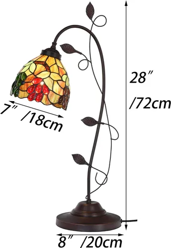 Vista 5 de Bieye L10763 Uva Tiffany Style Lámpara de mesa de vidrieras con base decorada de vid, 28.5 pulgadas de alto
