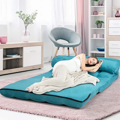Vista 2 de S AFSTAR Safstar Sofá plegable y futón de suelo, sofá cama de tela de 6 posiciones con 2 almohadas y relleno de esponja, sofá perezoso ajustable Azul