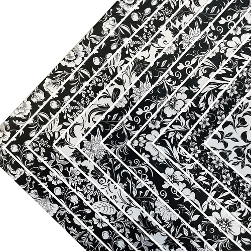 Vista 4 de Paquetes de tela de algodón acolchado de 18 x 22 pulgadas para coser, 10 unidades de flores blancas y negras 18" x 22" Fat Quarters Quilting