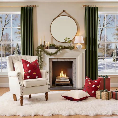 Vista 5 de jinchan Fundas de almohada navideñas de 20 x 20 pulgadas, fundas de almohada rojas navideñas con estampado de luces de cascabel, decoración