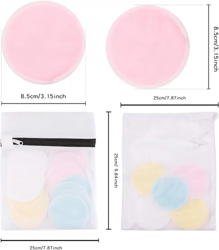 Vista 3 de Almohadillas desmaquillantes reutilizables (paquete de 24) con 2 bolsas para lavandería y almacenamiento, almohadillas de algodón reutilizables