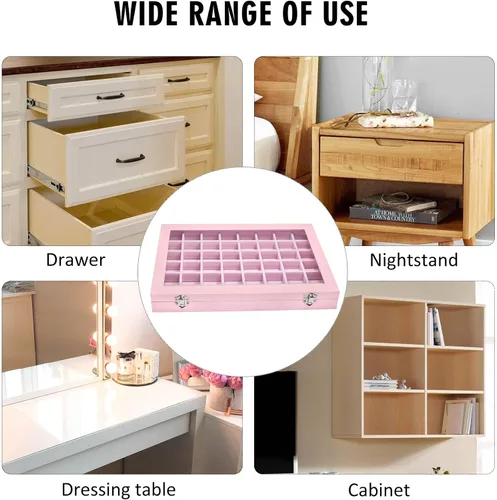 Vista 7 de Bandeja organizadora para joyas, caja organizadora de 48 rejillas para joyas, caja organizadora con tapa transparente, anillos, aretes, collares
